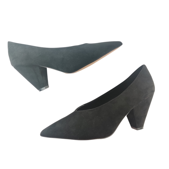 ASOS Black Faux Suede High Vamp Court Cone Heel Pumps 8 - Picture 6 of 12